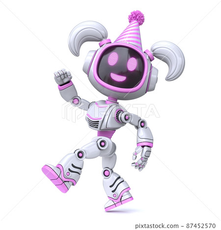 Cute pink girl robot celebrate birthday 3D Cute pink girl robot celebrate birthday 3D 87452570