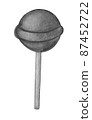 Caramel lollipop candy on a stick. Monochrome watercolor food illustration isolated on white. Design for fabric, wallpaper, menu, packaging, print, baby room. 87452722