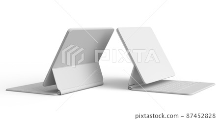 Set of computer tablet with keyboard and blank screen isolated on white. Set of computer tablet with keyboard and blank screen isolated on white. 87452828