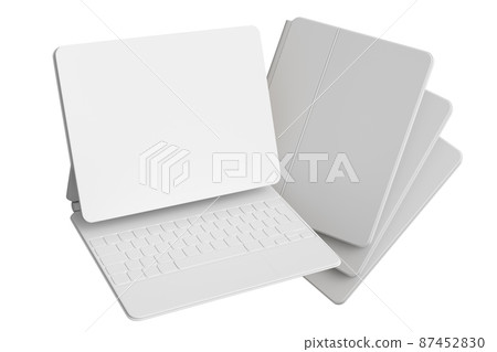 Set of computer tablet with keyboard and blank screen isolated on white. Set of computer tablet with keyboard and blank screen isolated on white. 87452830