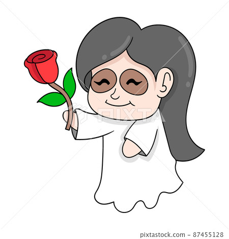 female ghost walking with a red rose, doodle icon image kawaii female ghost walking with a red rose, doodle icon image kawaii 87455128