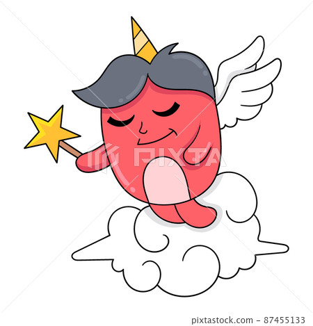 cute dwarf creature carrying a wish-fulfilling magic wand, doodle icon image kawaii 87455133