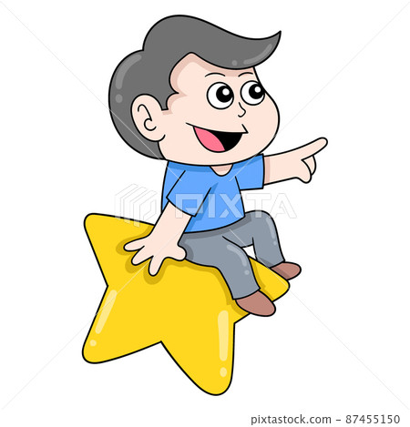 boy is sitting on a star reaching for a dream, doodle icon image kawaii 87455150