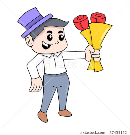 boy is romantically bringing red roses for his partner, doodle icon image kawaii boy is romantically bringing red roses for his partner, doodle icon image kawaii 87455152