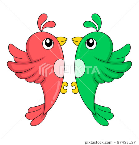parakeets in pairs together symbol of spring season, doodle icon image kawaii parakeets in pairs together symbol of spring season, doodle icon image kawaii 87455157