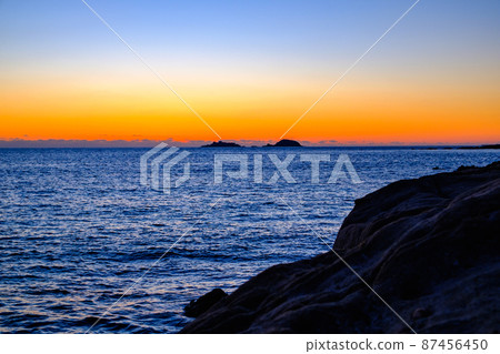 Evening view overlooking Gunkanjima Evening view overlooking Gunkanjima 87456450