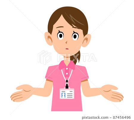 一名身穿短袖polo衫並佩戴名牌的女工作人員 87456496