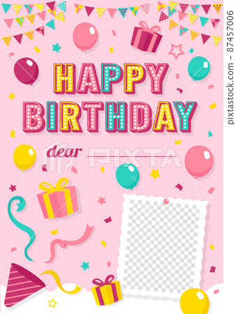 Happy Birthday Birthday card template illustration (name input field / photo insertion area) 87457006