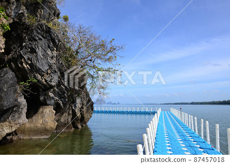 plastic floating bridge at Khao Bae Na in Hat Chao Mai National Park, Trang Province, Thailand 87457018