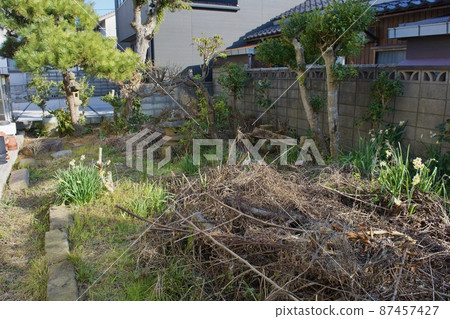 Abandoned garden of an unoccupied house (state in February in winter) 87457427