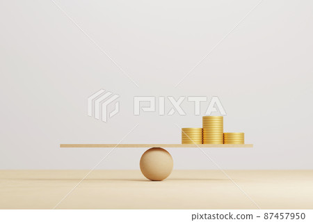 Money coin stack on wood scale seesaw and copy space Money coin stack on wood scale seesaw and copy space 87457950