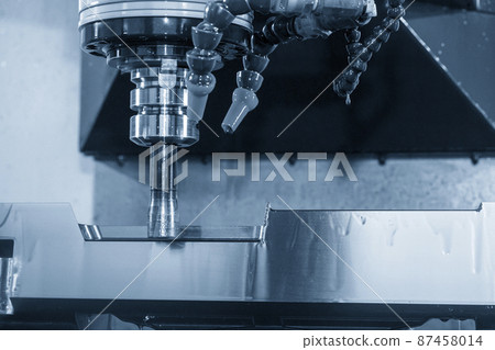 The CNC milling machine rough cutting the injection mold parts by indexable  endmill tools. 87458014