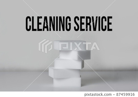 Cleaning sponges on white. Cleaning service concept. Cleaning supplies. House cleaning concept Cleaning sponges on white. Cleaning service concept. Cleaning supplies. House cleaning concept 87459916
