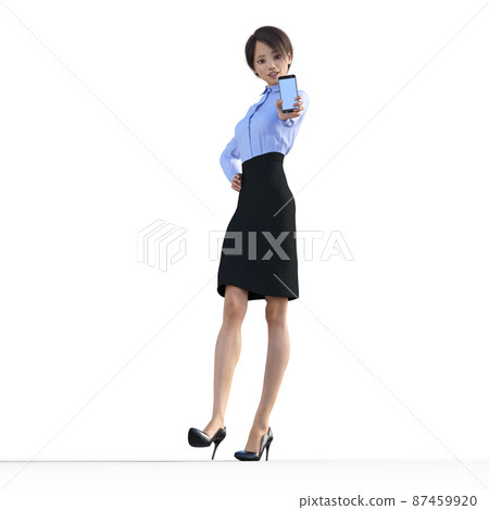 Female employee showing a smartphone perming3DCG illustration material 87459920