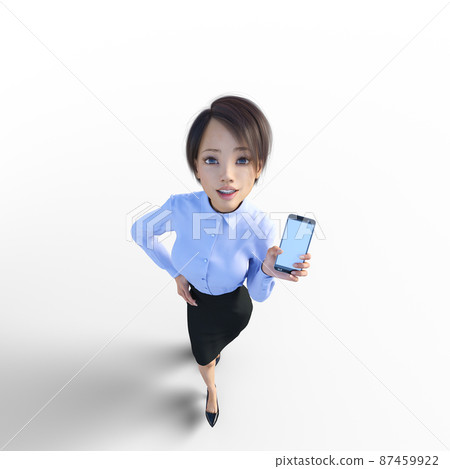 Female employee showing a smartphone perming3DCG illustration material 87459922