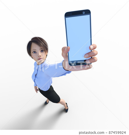 Female employee showing a smartphone perming3DCG illustration material Female employee showing a smartphone perming3DCG illustration material 87459924