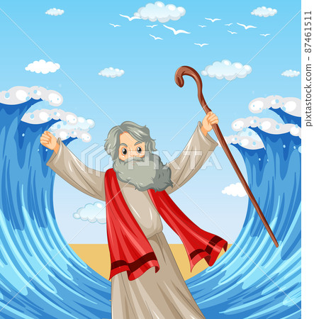 Moses cartoon character with red sea background 87461511