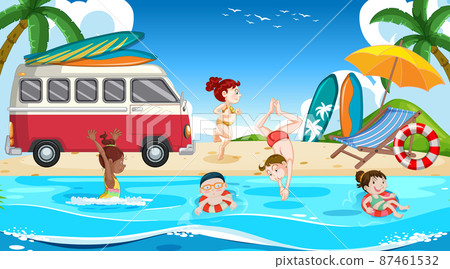 Road trip summer vacation at the beach - Stock Illustration [87461532 ...