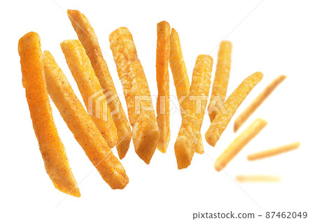 French fries levitate on a white background French fries levitate on a white background 87462049