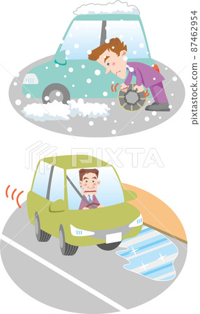 Traffic safety <chain installation & road freeze / businessman> 87462954