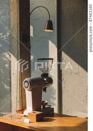 cafe interior Layout in a loft style in dark colors open space interior view of various coffee Welcome open coffee shop background. 87463160