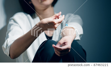 Young woman hitting a syringe Drug dependence image Young woman hitting a syringe Drug dependence image 87463221