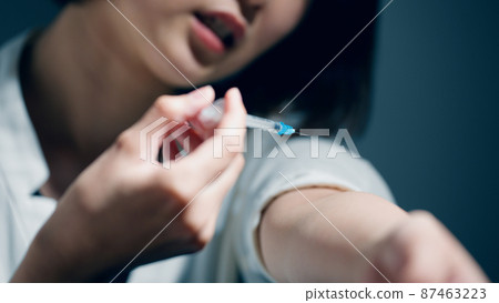 Young woman hitting a syringe Drug dependence image Young woman hitting a syringe Drug dependence image 87463223