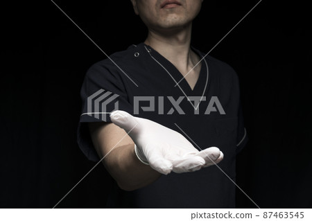 Male doctor's hand up (gesture) Male doctor's hand up (gesture) 87463545