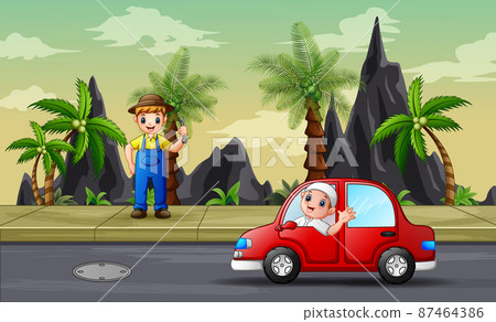 Illustration of people walking through the highway Illustration of people walking through the highway 87464386