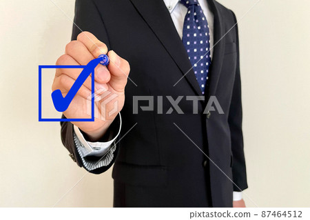A businessman checking with a blue pen 87464512