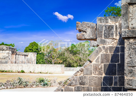 Chichen Itza, Mexico - Platform of the Eagles and Jaguars, pre-columbian Maya civilization in Yucatan Chichen Itza, Mexico - Platform of the Eagles and Jaguars, pre-columbian Maya civilization in Yucatan 87464850