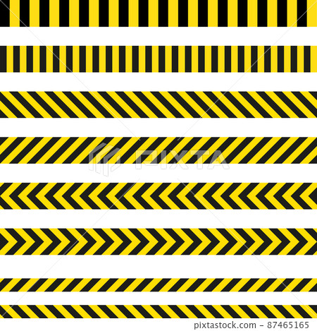 Yellow and black danger ribbons. Police line, crime scene, do not cross, construction site road Yellow and black danger ribbons. Police line, crime scene, do not cross, construction site road 87465165