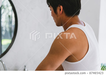 Washbasin and young man Washbasin and young man 87465423