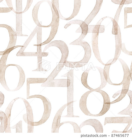 Beautiful seamless pattern with watercolor hand drawn numbers. Stock illustration. 87465677