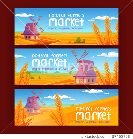 Natural farmer market cartoon banners, windmill Natural farmer market cartoon banners, windmill 87465708