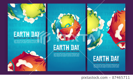 Earth day posters with green planet with dry part 87465711