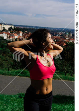 Woman power, self defence concept. Portrait of attractive serious fit boxer, ready for fight Woman power, self defence concept. Portrait of attractive serious fit boxer, ready for fight 87467931