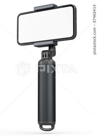 Realistic smartphone with blank white screen and selfie stick isolated on white Realistic smartphone with blank white screen and selfie stick isolated on white 87468414