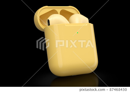 Wireless bluetooth headphones in yellow case isolated on black background 87468430