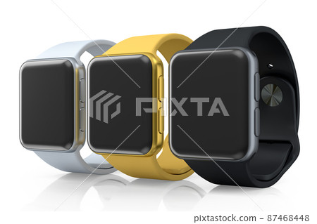 Set of silver smart watches or fitness tracker isolated on white background. 87468448