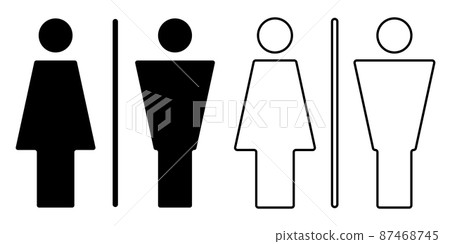 Silhouette of a man and a woman. Couple outline icon. Articles symbol, marriage silhouette, toilet icons, romantic icon isolated on white background. Flat style. Vector 87468745