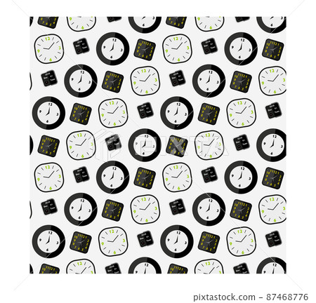 Clock seamless pattern on modern white background. Textile background. Pattern for fashion, wallpaper, paper. Vector Clock seamless pattern on modern white background. Textile background. Pattern for fashion, wallpaper, paper. Vector 87468776