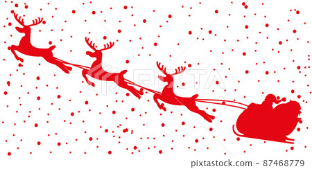 Santa Claus flies on his reindeer on Christmas night. Silhouette of Santa and deer in the sky. Holiday concept. Isolated. Flat style. Vector Santa Claus flies on his reindeer on Christmas night. Silhouette of Santa and deer in the sky. Holiday concept. Isolated. Flat style. Vector 87468779