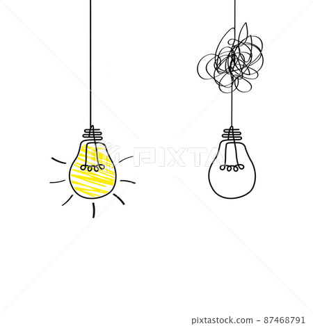 Good idea. Banner light bulb idea concept, creative concept light bulb drawn for stock. Flat style. Vector Good idea. Banner light bulb idea concept, creative concept light bulb drawn for stock. Flat style. Vector 87468791