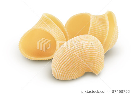 lumaconi pasta isolated on white background with clipping path and full depth of field 87468793