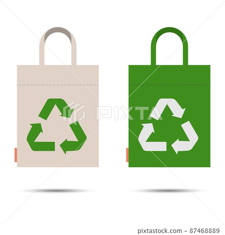 Eco bag with recycling symbol. Isolated on white background. Caring for the environment. Flat style. Eco-packaging design. Vector Eco bag with recycling symbol. Isolated on white background. Caring for the environment. Flat style. Eco-packaging design. Vector 87468889