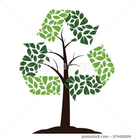 Recycling icon in the form of a tree. Symbol of reuse, garbage reduction and recycling. Green colors, useful for infographics and labels. Isolated on white. Vector Recycling icon in the form of a tree. Symbol of reuse, garbage reduction and recycling. Green colors, useful for infographics and labels. Isolated on white. Vector 87468899