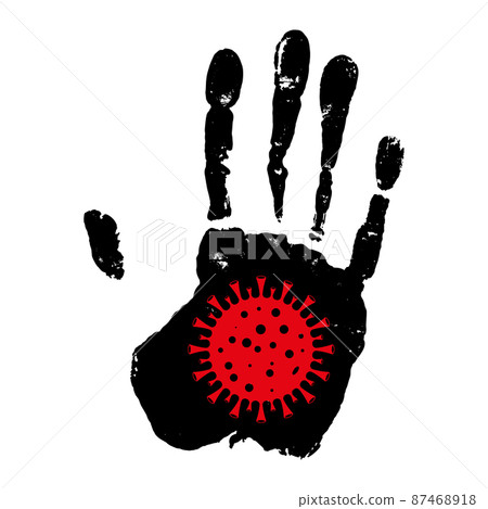 Stop the crown virus. Hand concept with virus symbol. Stop sign and symbol Covid-19. Isolated on white background. Flat style. Vector 87468918