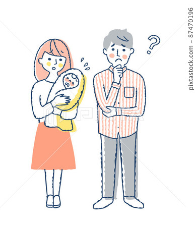 Couple and baby smile and troubled facial expression whole body Couple and baby smile and troubled facial expression whole body 87470196