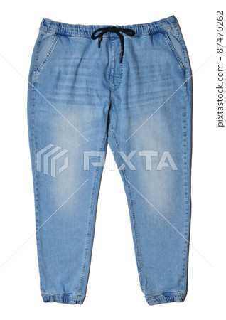 Vintage jeans with drawstring isolated on white background Vintage jeans with drawstring isolated on white background 87470262